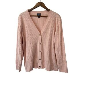 Women's Chaps Cable Knit Pink Button Front Cotton Cardigan Size 3X Preppy Soft